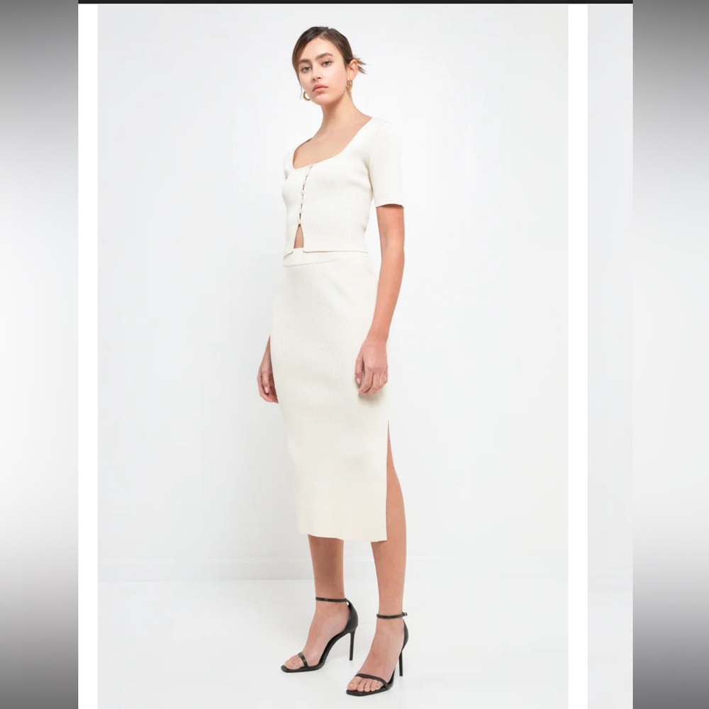 NWT Endless Rose Midi Skirt with Side Slit - Ivory - S